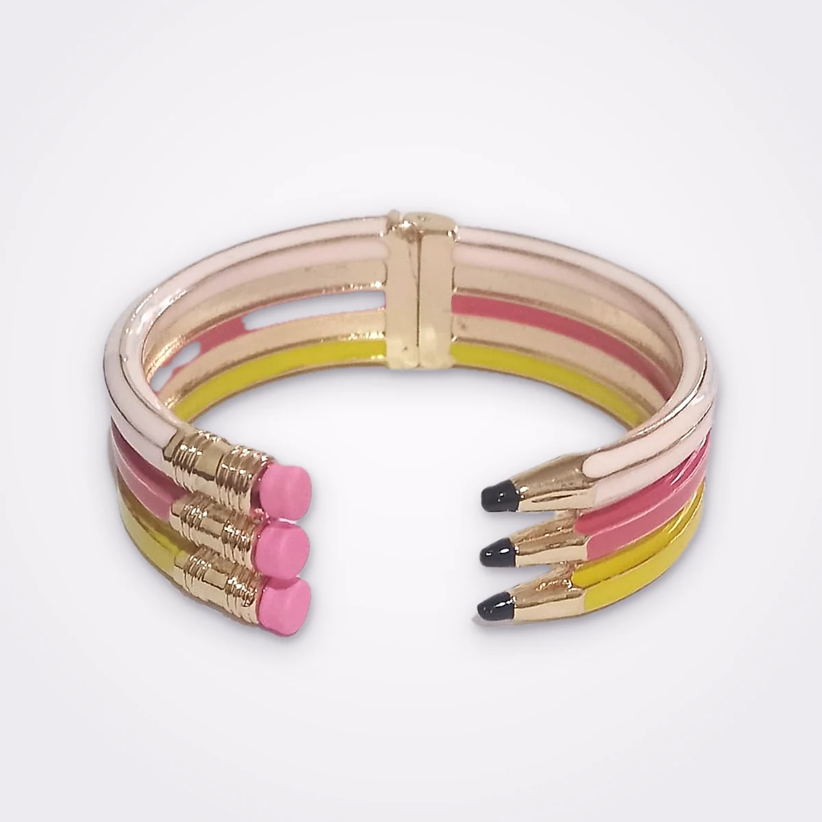 Triple Pencil Gold Tone Bangle In Yellow, Fuchsia & Pink Enamel